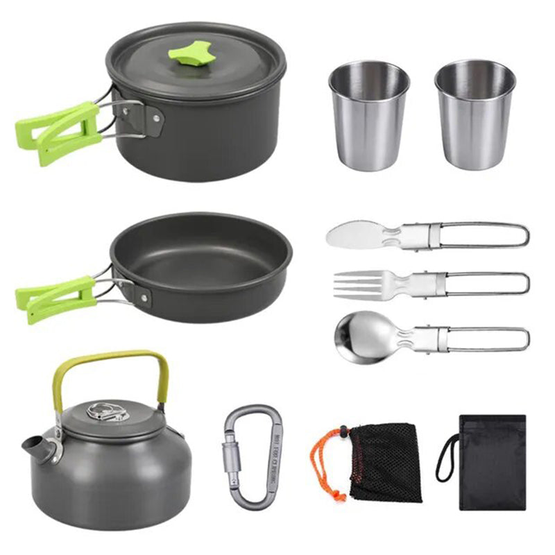 WildfireChef™ 8Pcs Aluminum Camping Cookware Kit for Trekking, Hiking, Fishing