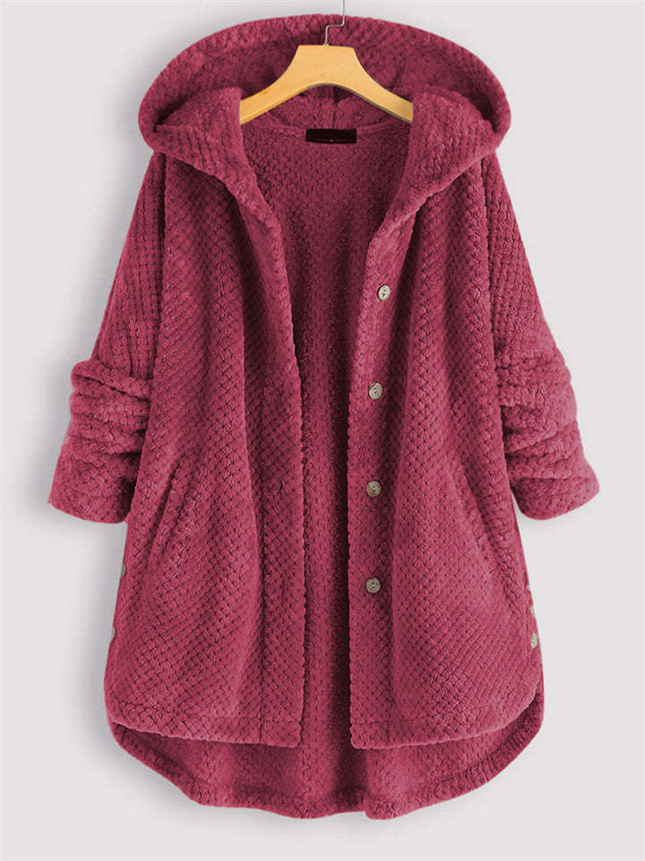 Women's Autumn Fleeced Solid Color Loose Hooded Coats