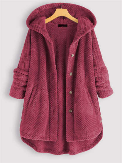 Women's Autumn Fleeced Solid Color Loose Hooded Coats