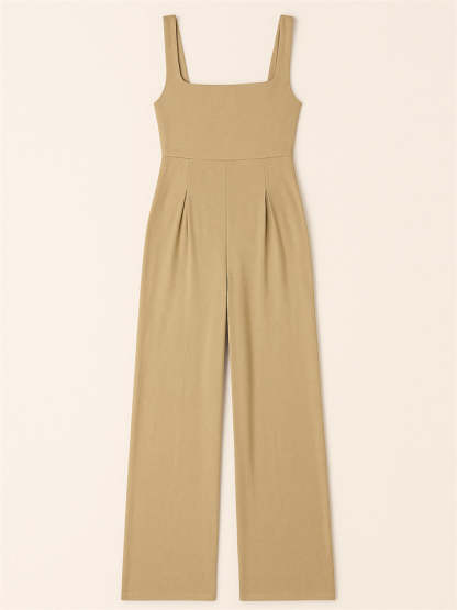 Ladies' Square Neck Solid Color Sleeveless Wide Leg Jumpsuit