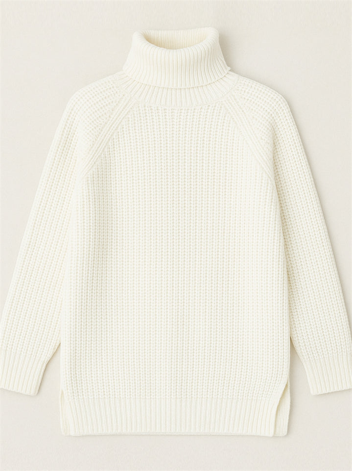 Women's Solid Color Turtleneck Split Hem Long Sleeve Knitted Sweaters