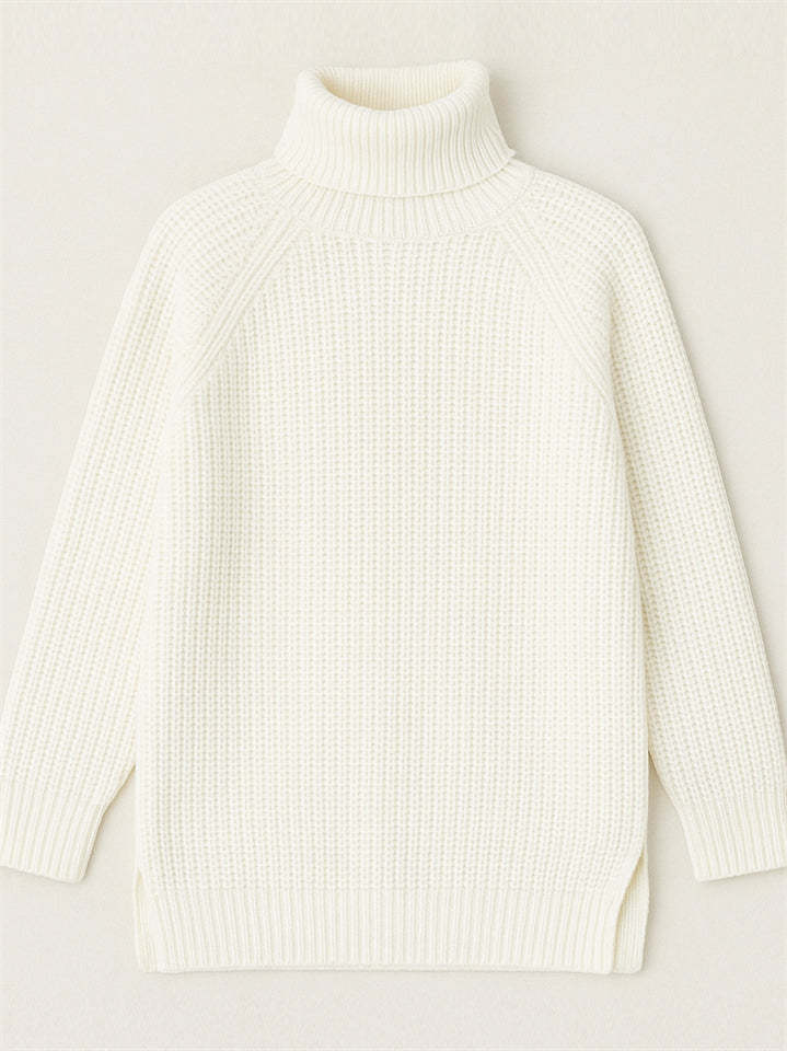 Women's Solid Color Turtleneck Split Hem Long Sleeve Knitted Sweaters