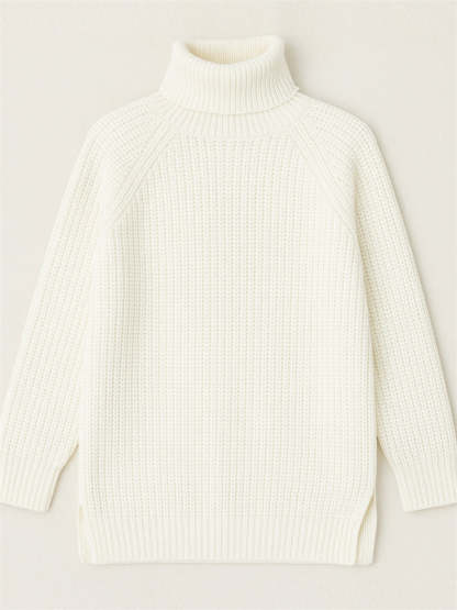 Women's Solid Color Turtleneck Split Hem Long Sleeve Knitted Sweaters