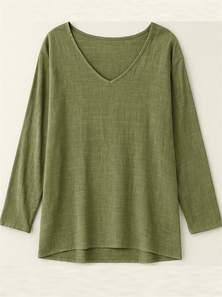 Women's Casual Distressed Solid Color Drop Shoulder V Neck Shirts