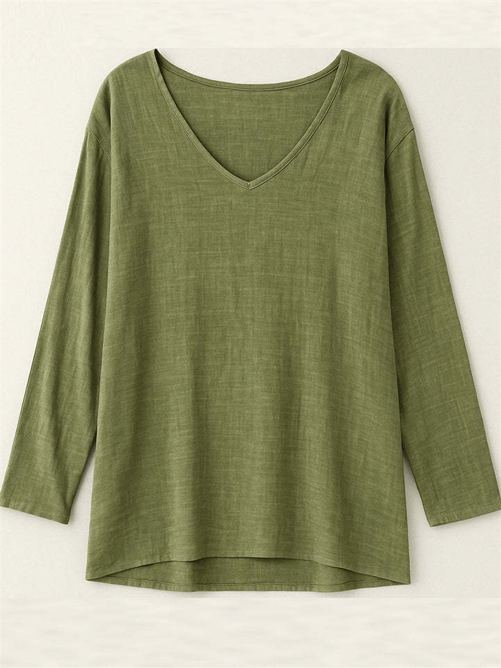 Women's Casual Distressed Solid Color Drop Shoulder V Neck Shirts