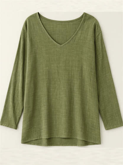 Women's Casual Distressed Solid Color Drop Shoulder V Neck Shirts