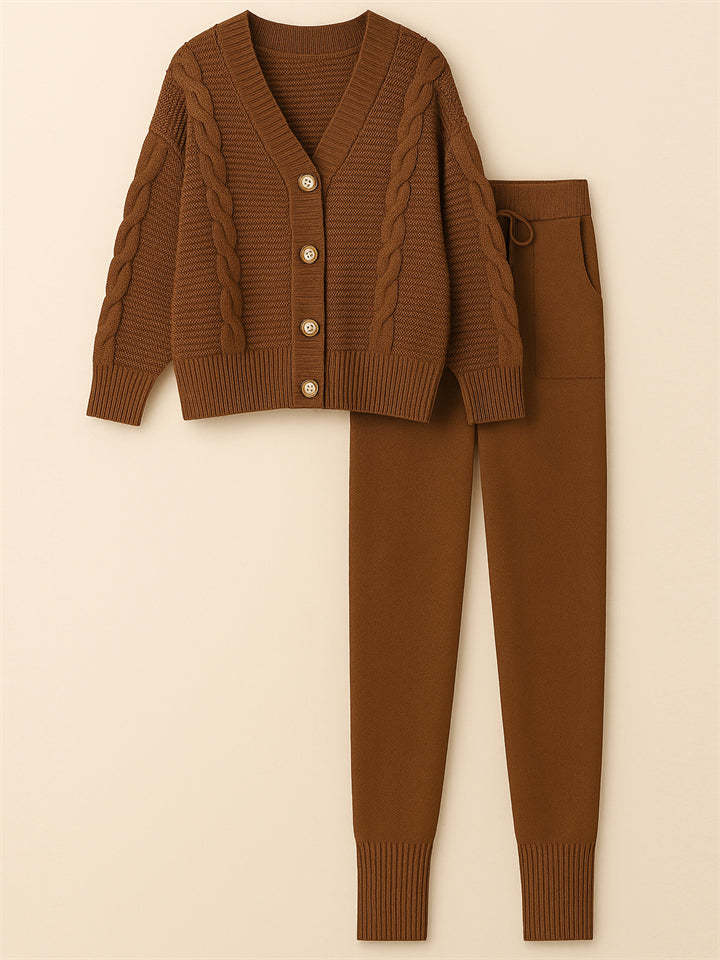 Women's Simple V-Neck Solid Color Pit Stripe Button Up Sweater Outfits