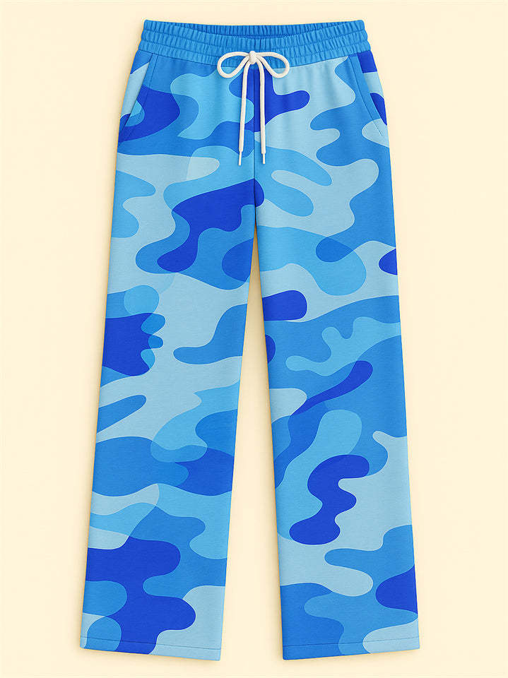 Women's Casual Camouflage Print Drawstring Wide Leg Pants