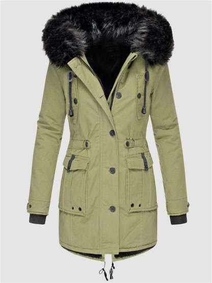 Women's Winter Warm Fleeced Parka Coat with Faux Fur Hood