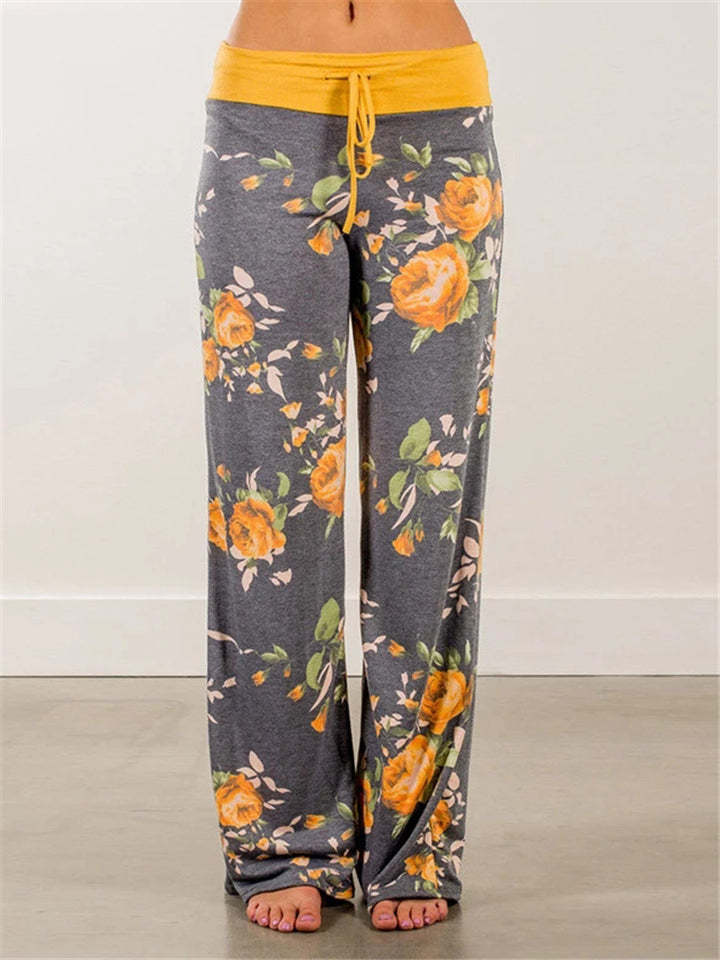 Women's Casual Floral Printed Drawstring Wide-Leg Pants