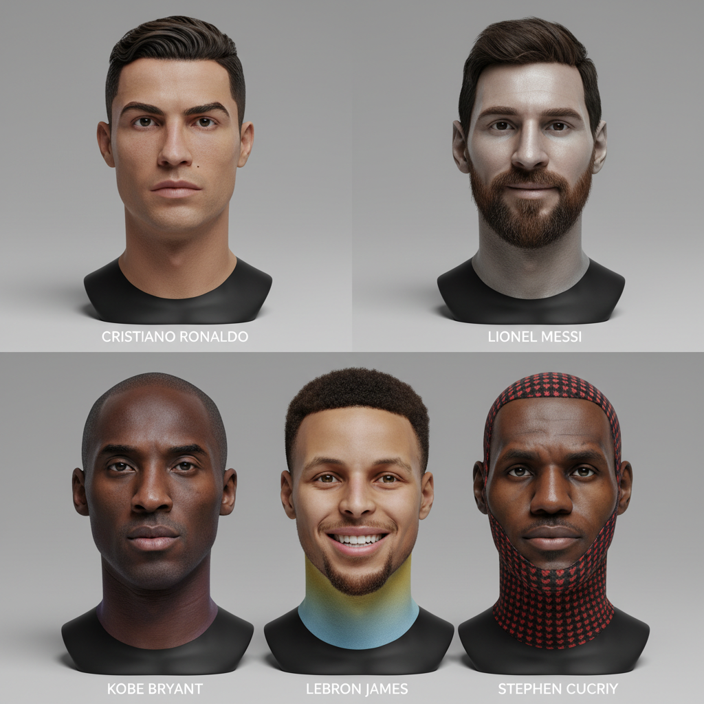 3D Celebrity Face Masks Collection - Ronaldo, Messi, Kobe, LeBron, Curry