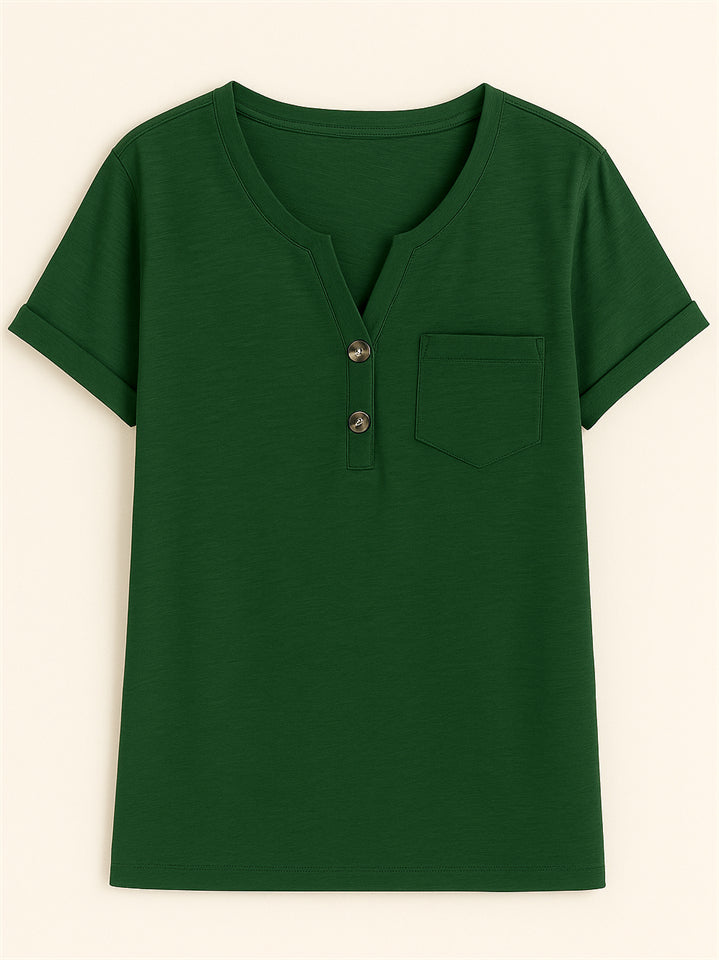 Women's Summer Casual V Neck Buttons Pullover Short Sleeve Shirts