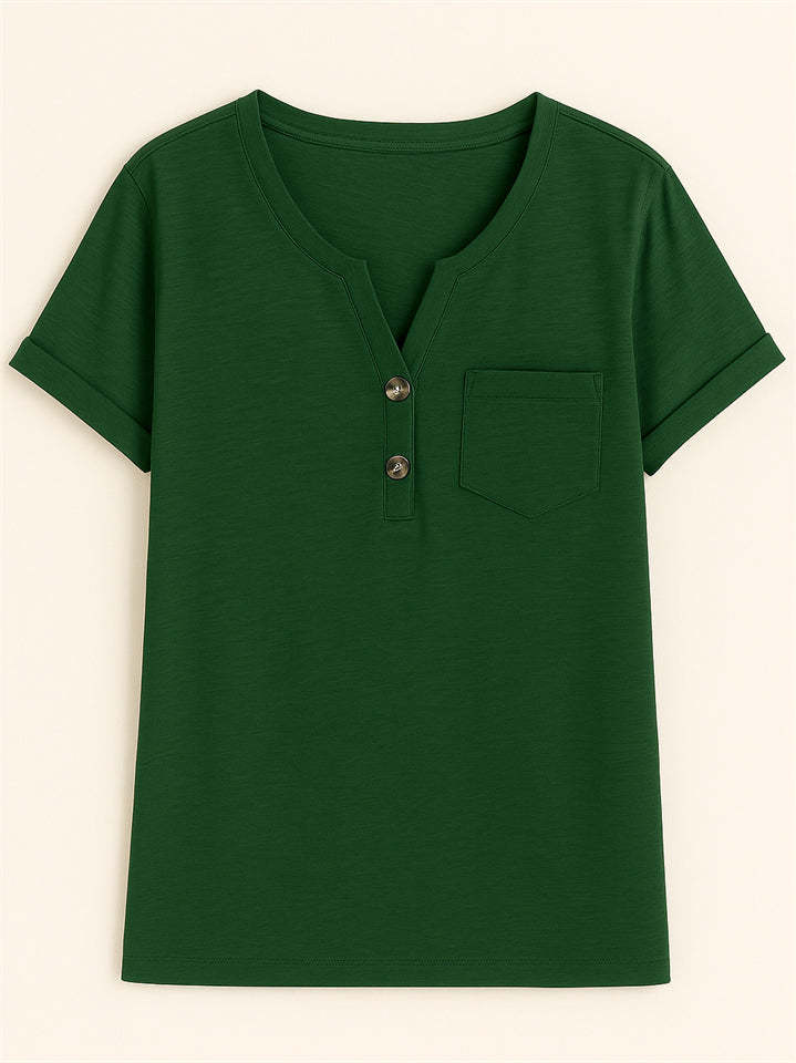 Women's Summer Casual V Neck Buttons Pullover Short Sleeve Shirts