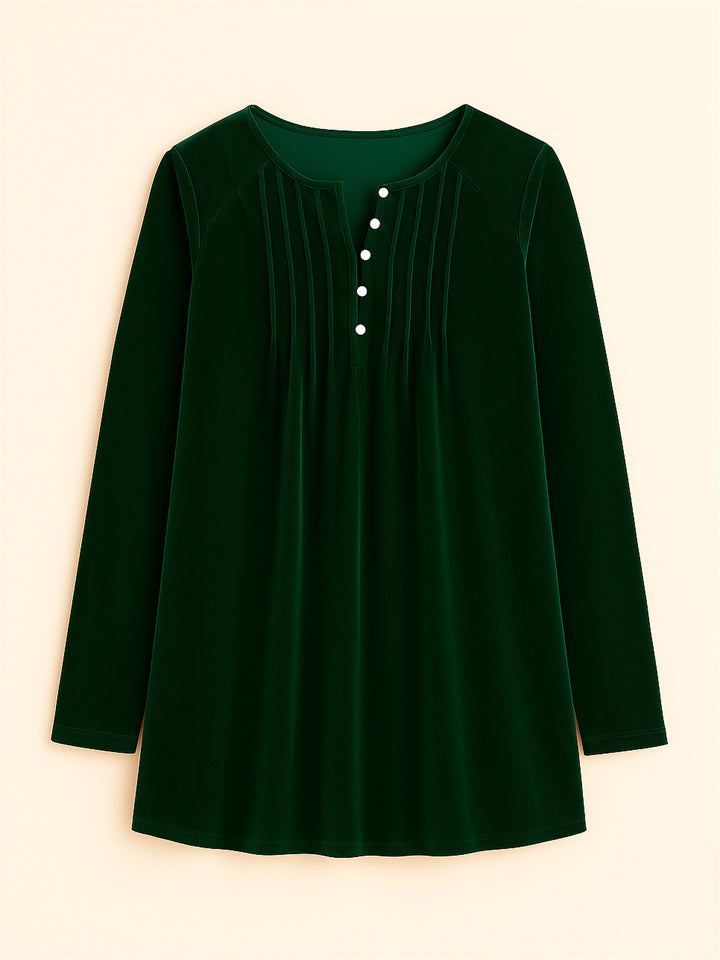 Women's Solid Color Velvet Pleated Asymmetrical Hem Long Sleeve Shirts