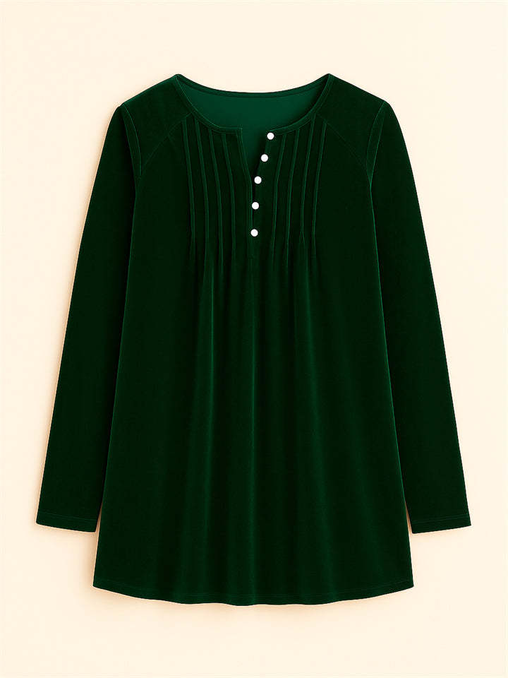 Women's Solid Color Velvet Pleated Asymmetrical Hem Long Sleeve Shirts