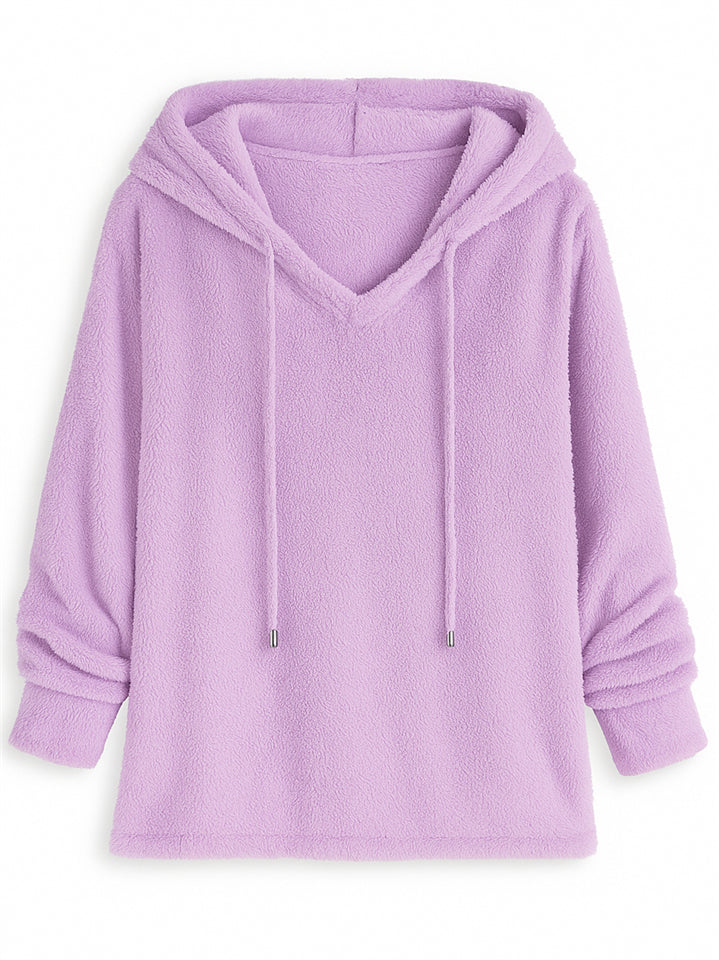 Women's Autumn Solid Color Fleece Pullover Long Sleeve Hoodie