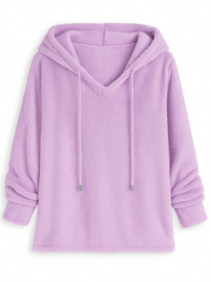 Women's Autumn Solid Color Fleece Pullover Long Sleeve Hoodie