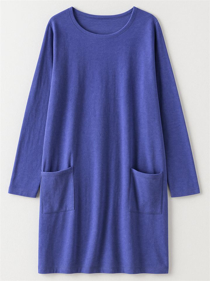 Women's Casual Long Sleeve Round Neck Shirts with Pockets