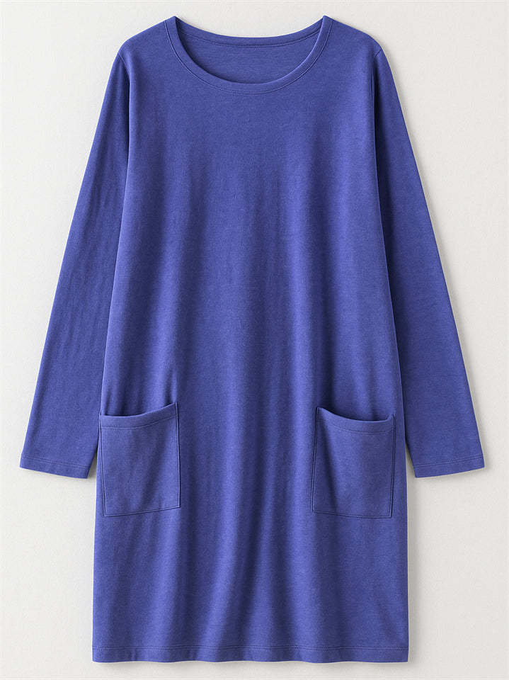 Women's Casual Long Sleeve Round Neck Shirts with Pockets