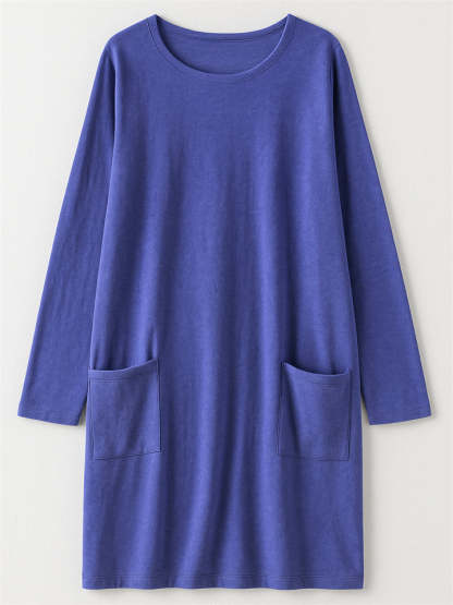 Women's Casual Long Sleeve Round Neck Shirts with Pockets