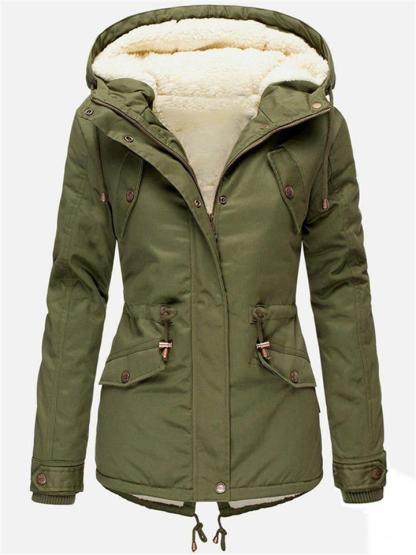 Women's Warm Comfy Faux Fur Lining Drawstring Waist Hooded Coat