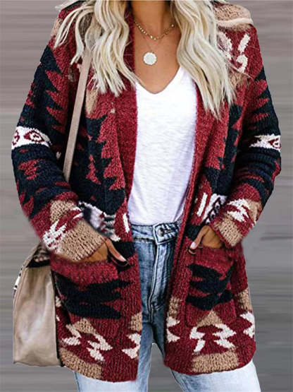 Women's Holiday Style Printed Long Sleeve Cardigan Sweaters