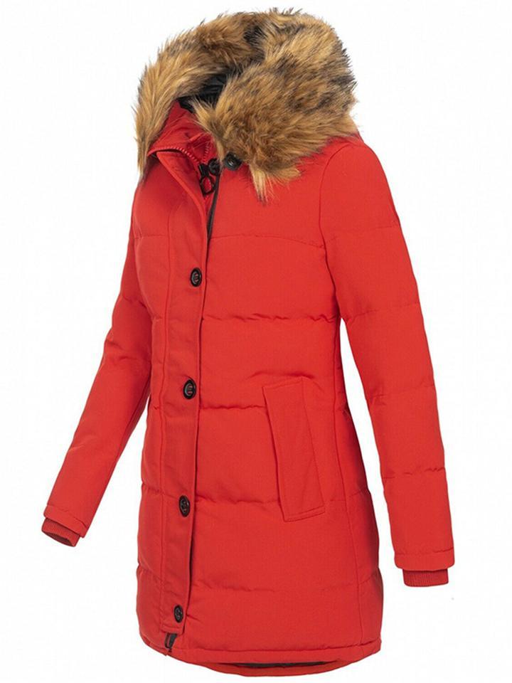 Women's Winter Solid Color Mid-Length Zip up Hooded Coat