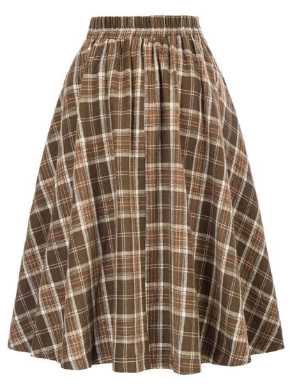 Women's Vintage Autumn High Waist Big Hem Plaid Skirts
