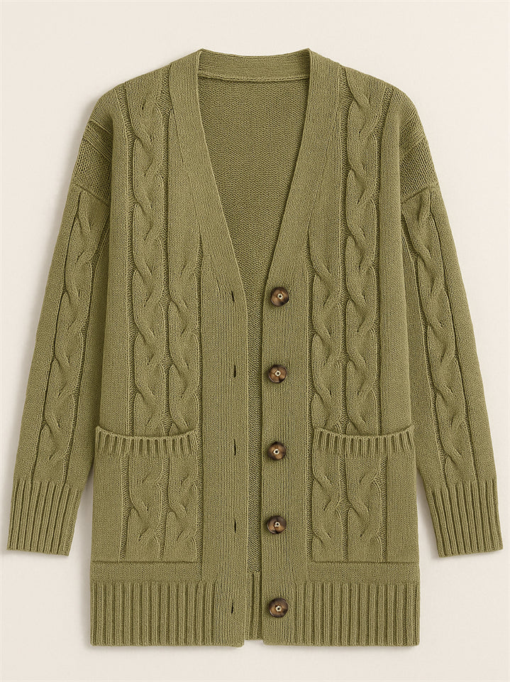 Women's Solid Color Ribbed Knit Button Up Cardigan Sweater with Pockets