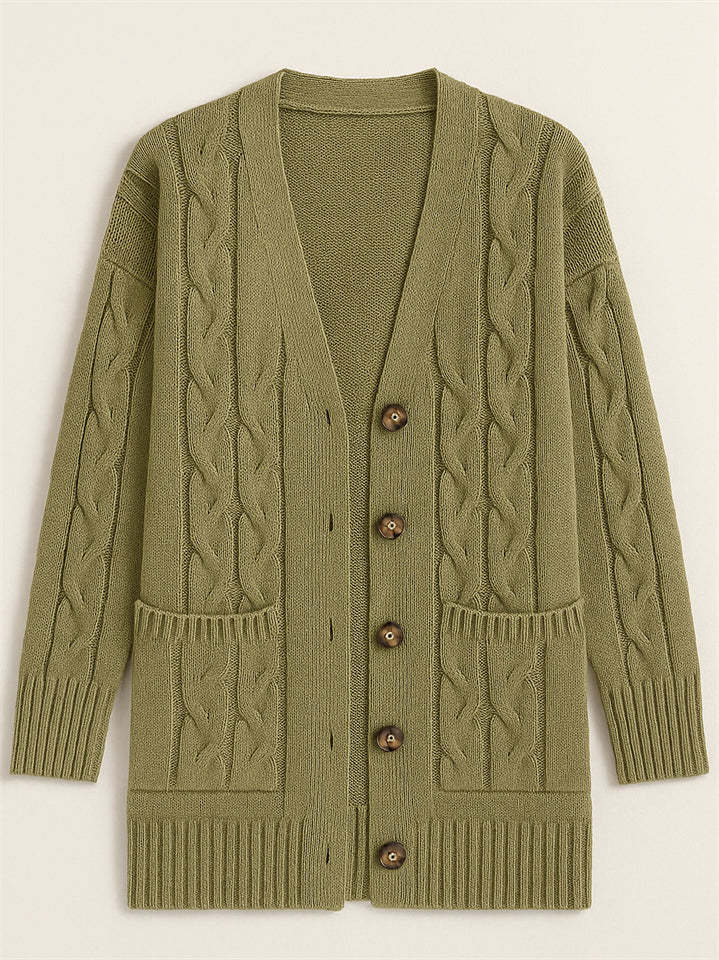 Women's Solid Color Ribbed Knit Button Up Cardigan Sweater with Pockets
