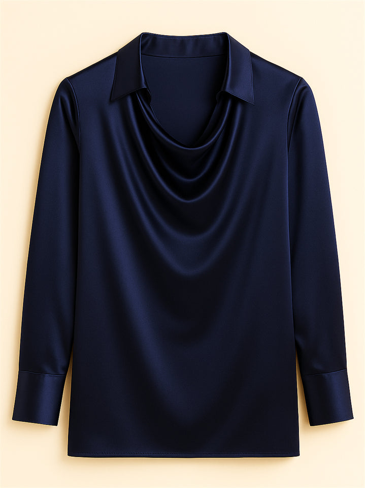 Ladies' Elegant Simple Solid Color Lapel Long Sleeve Blouses