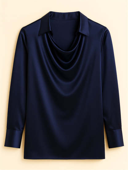 Ladies' Elegant Simple Solid Color Lapel Long Sleeve Blouses