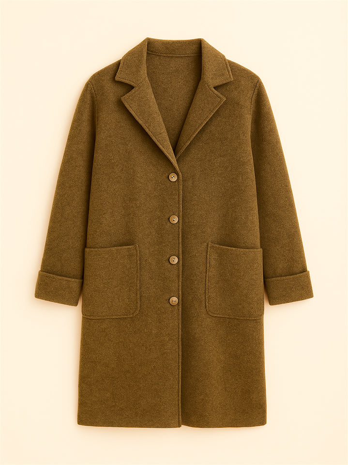 Female Autumn Solid Color Single Breasted Lapel Mid-length Coats