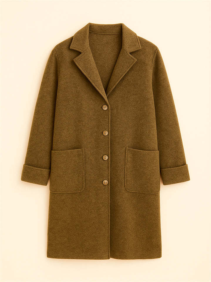 Female Autumn Solid Color Single Breasted Lapel Mid-length Coats
