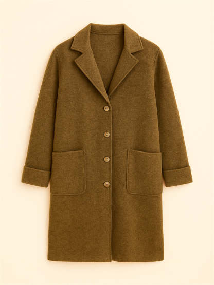Female Autumn Solid Color Single Breasted Lapel Mid-length Coats