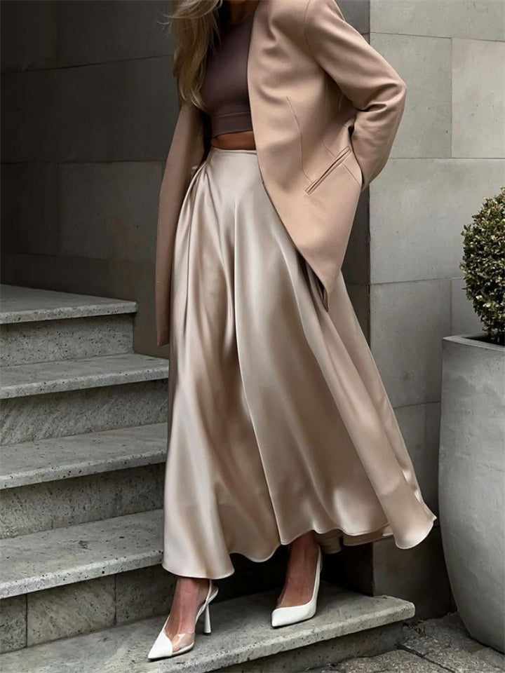 Women's Summer Elegant Satin High-Rise Flowy Maxi Skirts