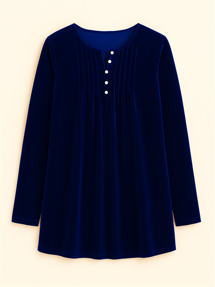Women's Solid Color Velvet Pleated Asymmetrical Hem Long Sleeve Shirts