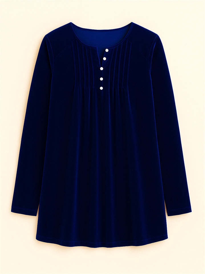 Women's Solid Color Velvet Pleated Asymmetrical Hem Long Sleeve Shirts