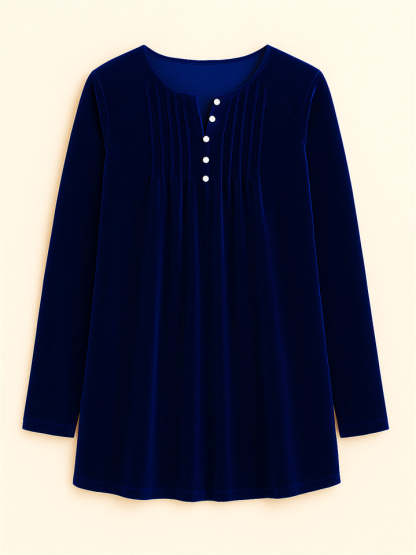 Women's Solid Color Velvet Pleated Asymmetrical Hem Long Sleeve Shirts