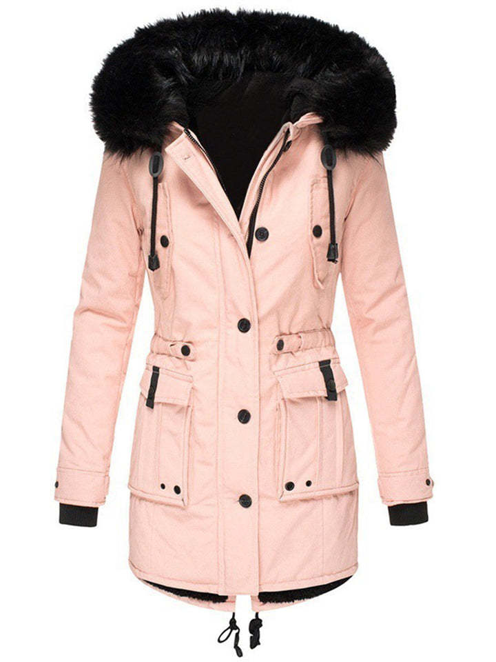 Women's Winter Warm Fleeced Parka Coat with Faux Fur Hood