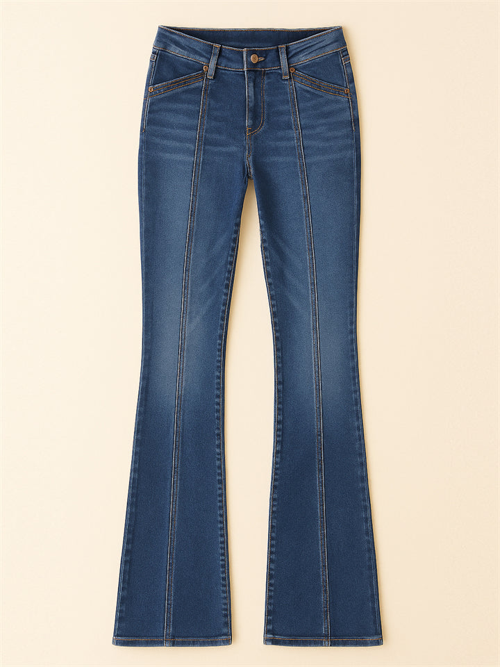 Women's Solid Color Slim Fit Low Waist Flared Denim Jeans