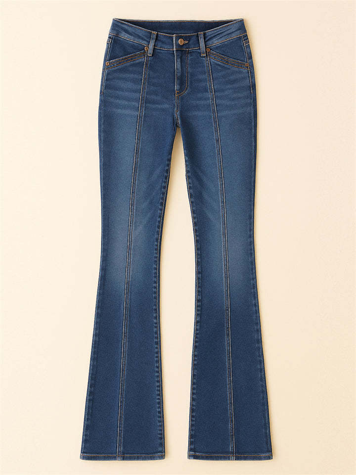 Women's Solid Color Slim Fit Low Waist Flared Denim Jeans