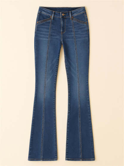 Women's Solid Color Slim Fit Low Waist Flared Denim Jeans