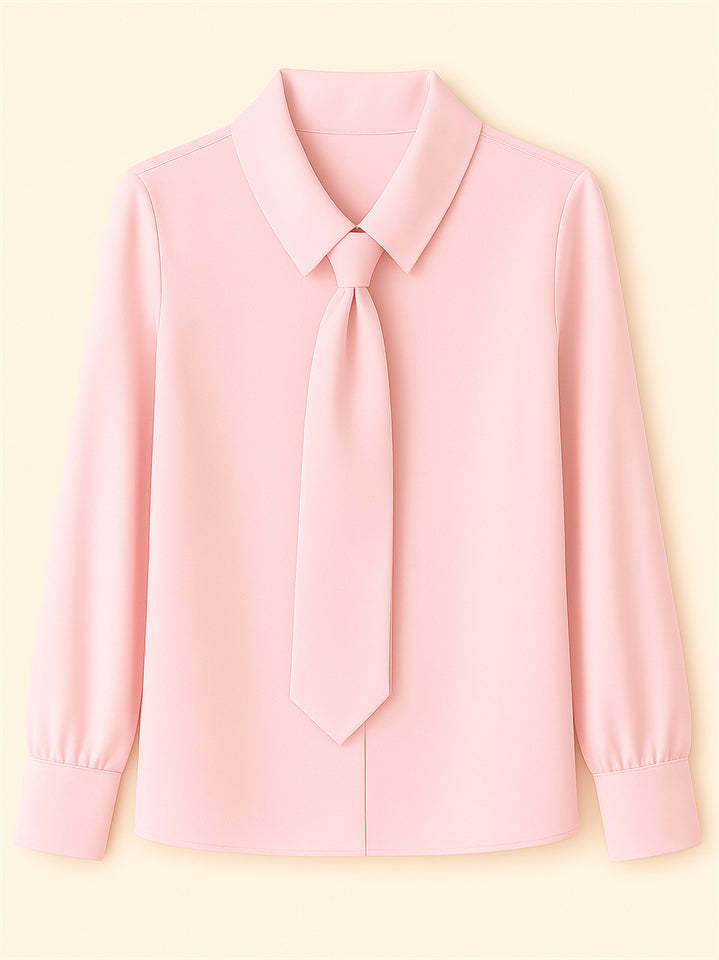 Ladies' Elegant Simple Solid Color Lapel Tie Long Sleeve Blouses