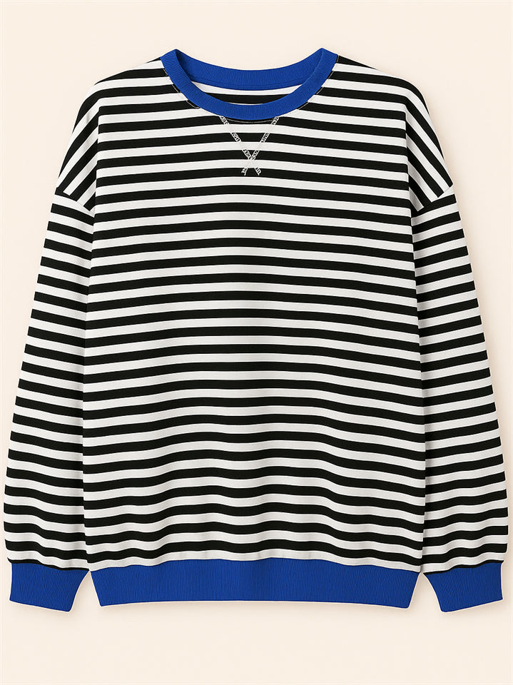 Women's Autumn Stylish Long Sleeved Contrast Color Striped Sweatshirts