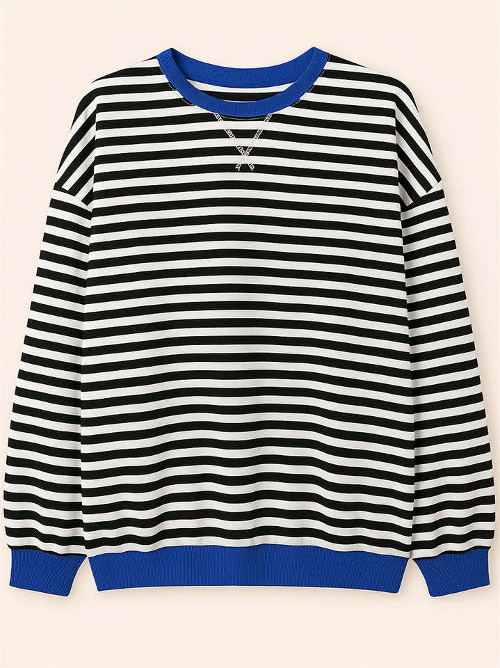 Women's Autumn Stylish Long Sleeved Contrast Color Striped Sweatshirts
