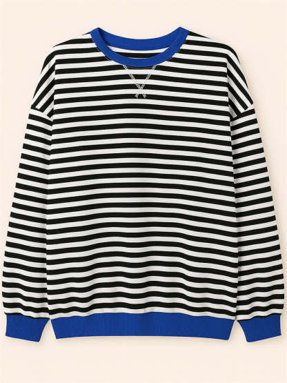 Women's Autumn Stylish Long Sleeved Contrast Color Striped Sweatshirts
