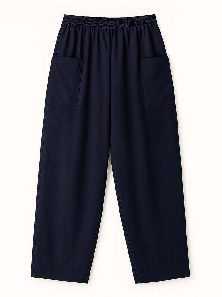 Women's Simple Solid Color Elastic High Waist Pants with Pockets