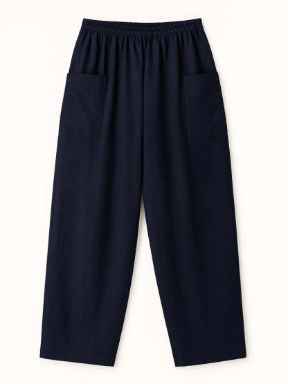 Women's Simple Solid Color Elastic High Waist Pants with Pockets