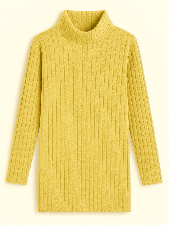 Ladies' Fitted High Neck Solid Color Pit Stripe Split Long-sleeved Sweaters